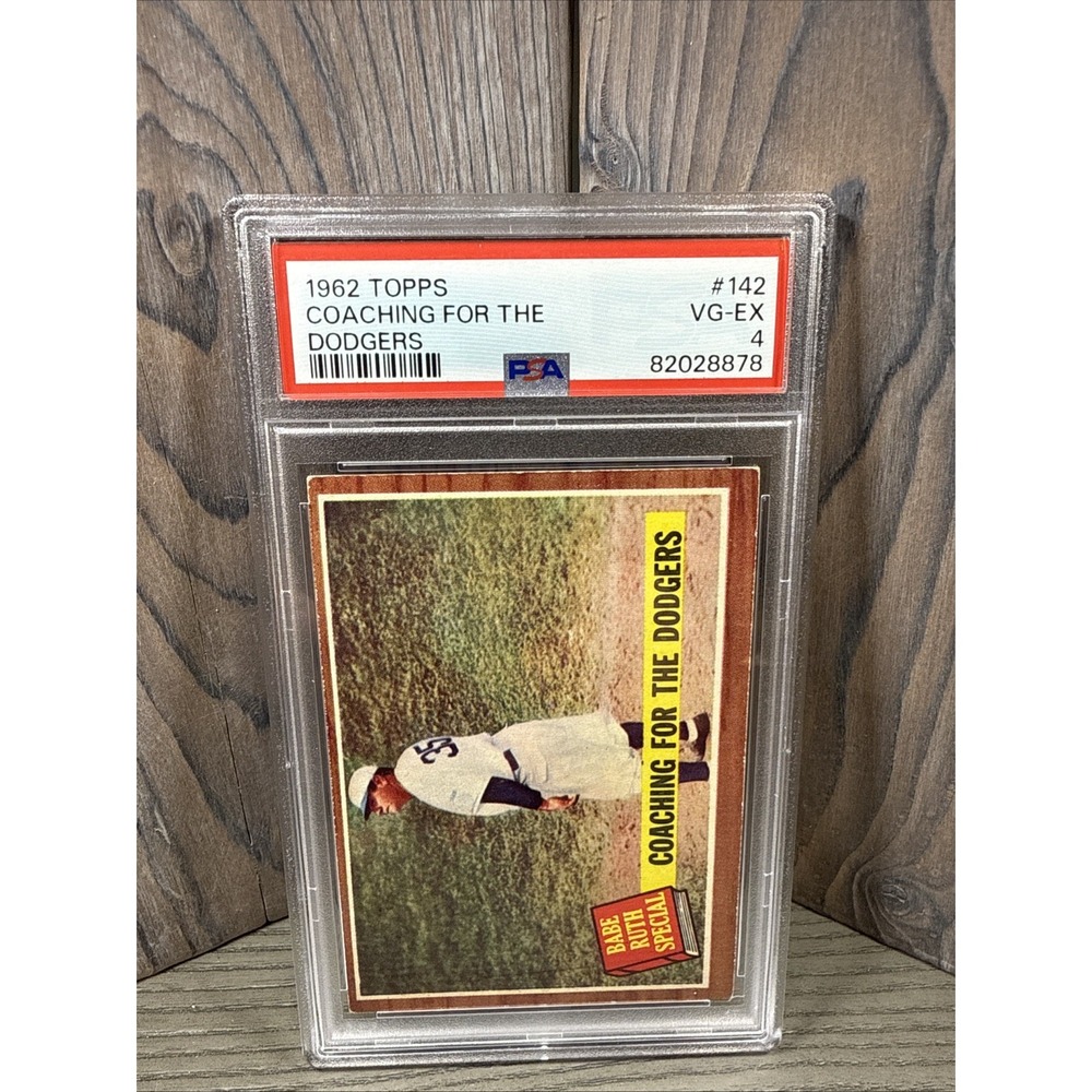 1962 Topps Baseball #142 Coaching For The Dodgers Babe Ruth PSA 4 (Green Tint)